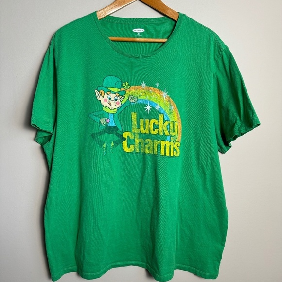 Old Navy Men's Green LUCKY CHARMS Short Sleeve Casual T-Shirt Size XXL Novelty - Picture 1 of 12